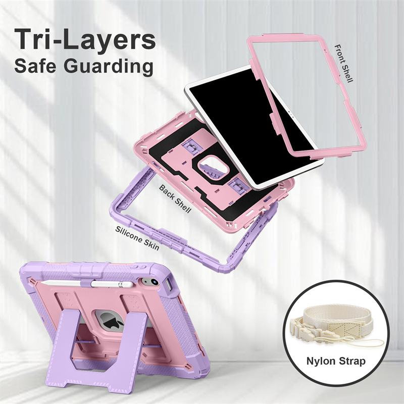 Rugged Stand Case For iPad A16 11th 2025 10th 10.9 2022 10.2 7th 8th 9th Air 4 5 6 M2 M3 Mini 6 7 Pc Silicone Anti-Slip Cover