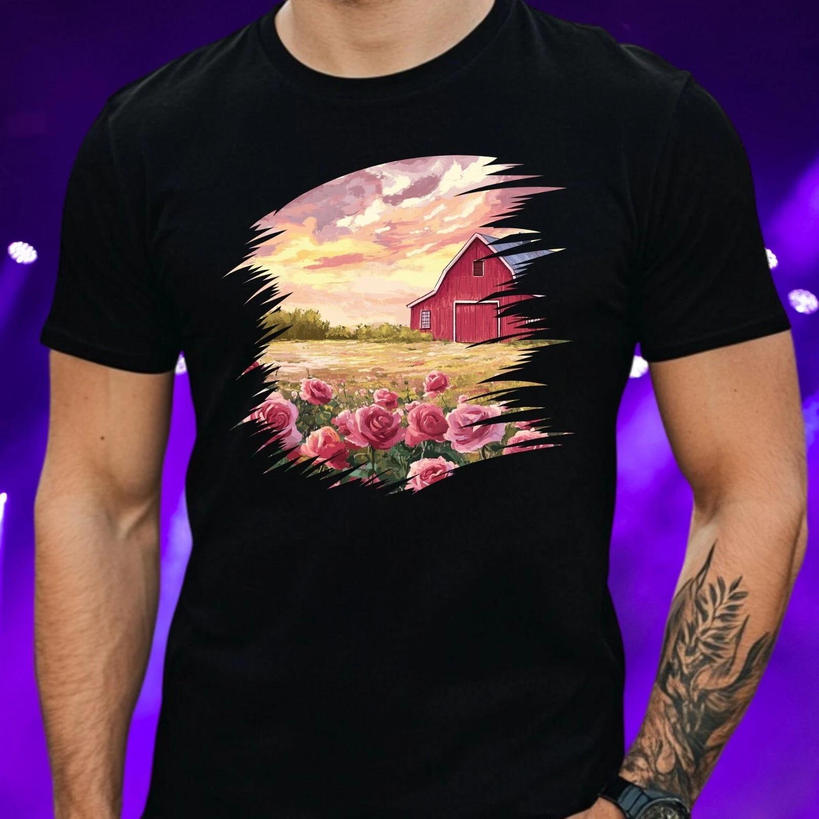 T-Shirt Herren Scheune mit Rosenfeld Motiv Baumwolle Größe S bis 5XL XXL