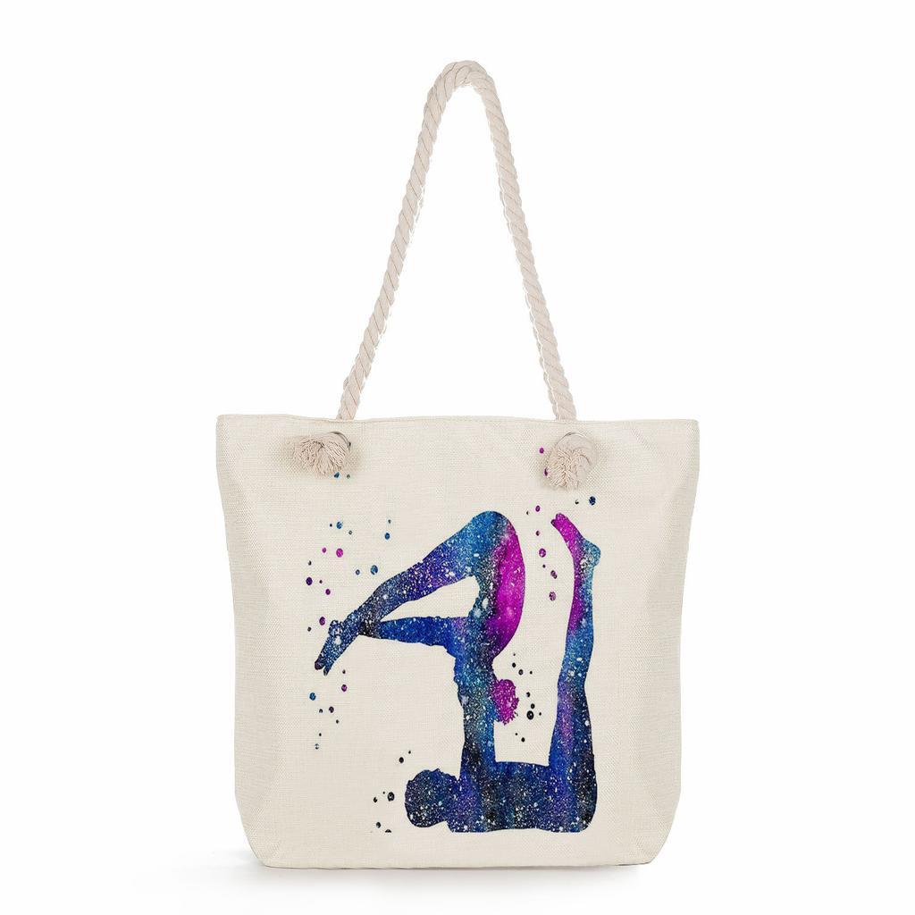 Multifunctional Gymnastics Printed Thick Rope Shoulder Beach Bag Casual Large Capacity Handbag 0244 CLE