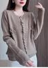 Early Autumn Women's Round Neck Knit Cardigan - Solid Color, Lightweight, Loose Wool Sweater