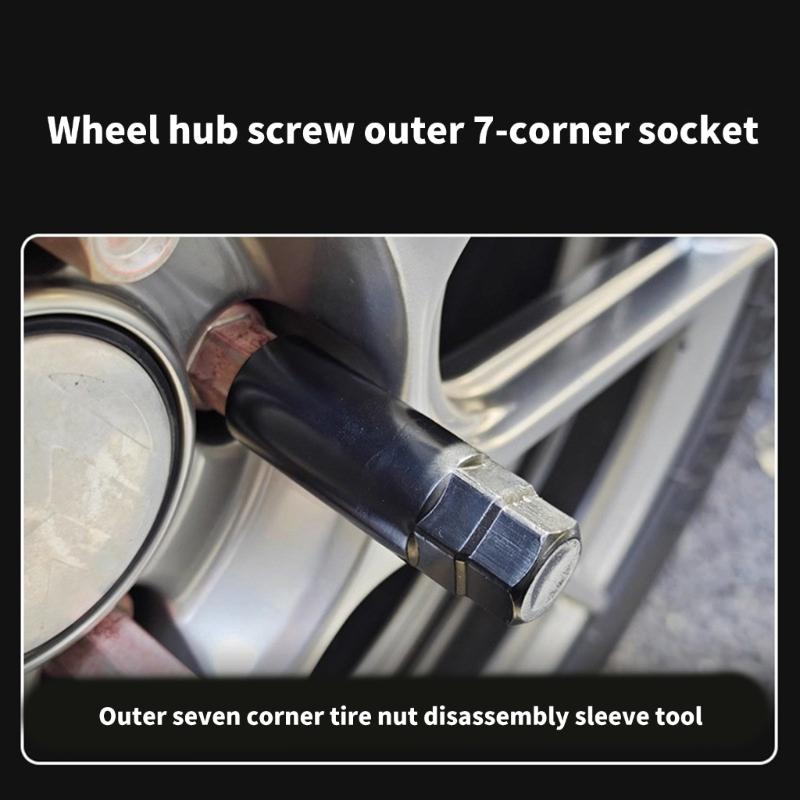 כלי מפתח מכוונן 16.5 מ"מ להנעת אום גלגל 7 חריצים כלי להסרת שקע אום גלגל עבור מפתחות שקע 19 מ"מ 3/4 אינץ' 21 מ"מ 13/16 אינץ'