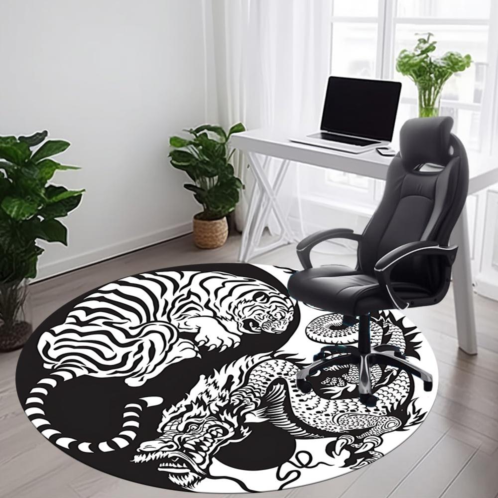 1 Stück Tiger Drache YinYang Büro Runder Teppich, Unter Bürostühlen Schlafzimmer Wohnzimmer Heimdekoration, Raumdeko, In Verschiedenen Größen Erhältlich