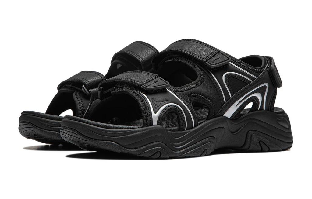 Li Ning YOUNG KOKO Comfortable Slip Resistant Abrasion Resistant Children's Sandals Black Teenagers YKUU022-1