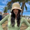 Ladies' BucketHat Korean Knitted Striped Verstaile Hollow Breathable Bucket Hat Beach Vacation Sunscreen Sunshade Hats For Girl