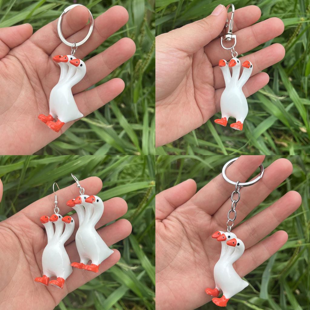 Stylish Drop Earrings Dangle Earring Goose with Three Heads Shape Keychain Necklace Perfect for Daily Life Parties Dates