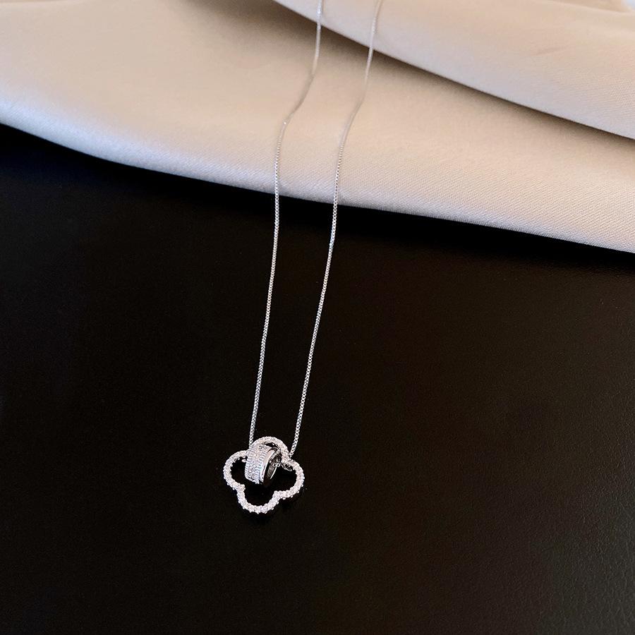 

18K real gold electroplated zircon circle flower necklace simple collarbone chain temperament necklace women