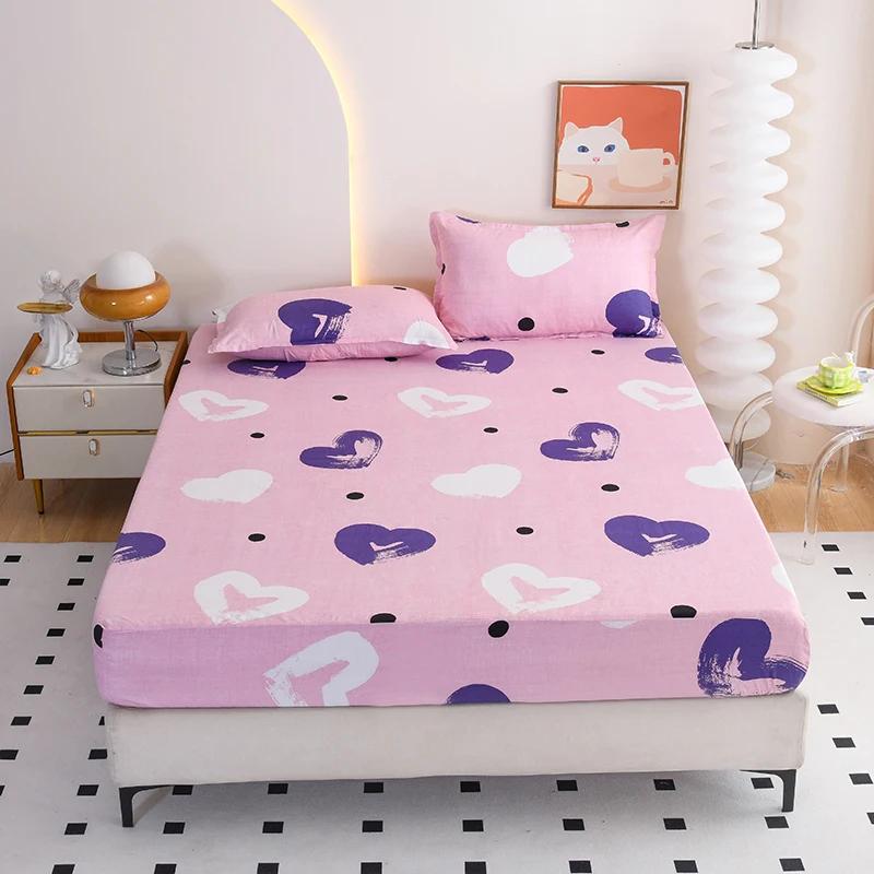 Red Flower Printed Bed Sheet Sets Queen/King Size Matrimonial Reactive Printed Fitted Bedsheets for Double Bed