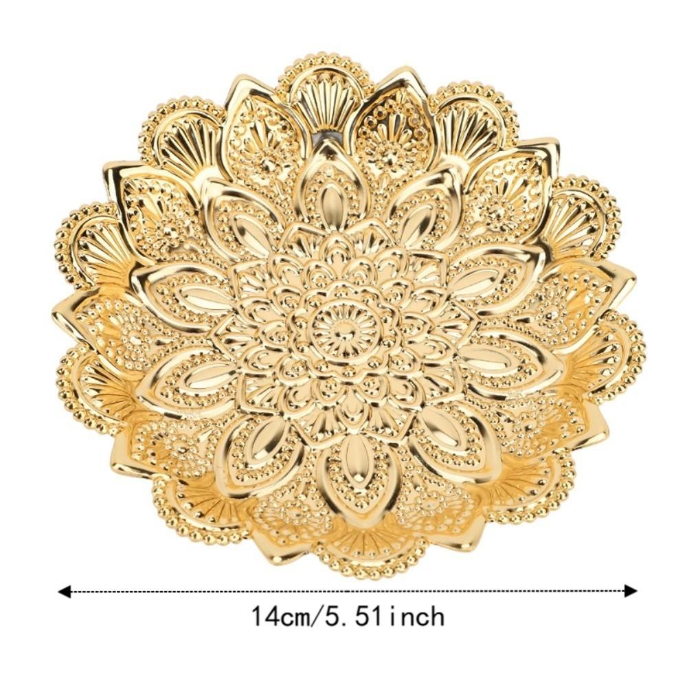 Gold Metal Coffee Tea Tray Retro Embossed Round Flower Tray Turkish Serving Tray  Outdoor Use