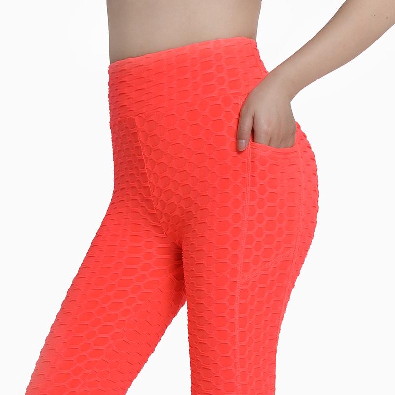 High Waist Peach Lift Yoga Leggings with Pocket & Jacquard Design