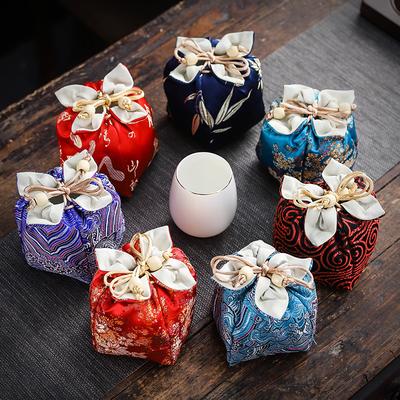 Tea Can Storage Bag Handheld Cotton and Linen Bag Single Cup Construction Cup Bags Drawstring Small Cup Tea Can Cloth Bag