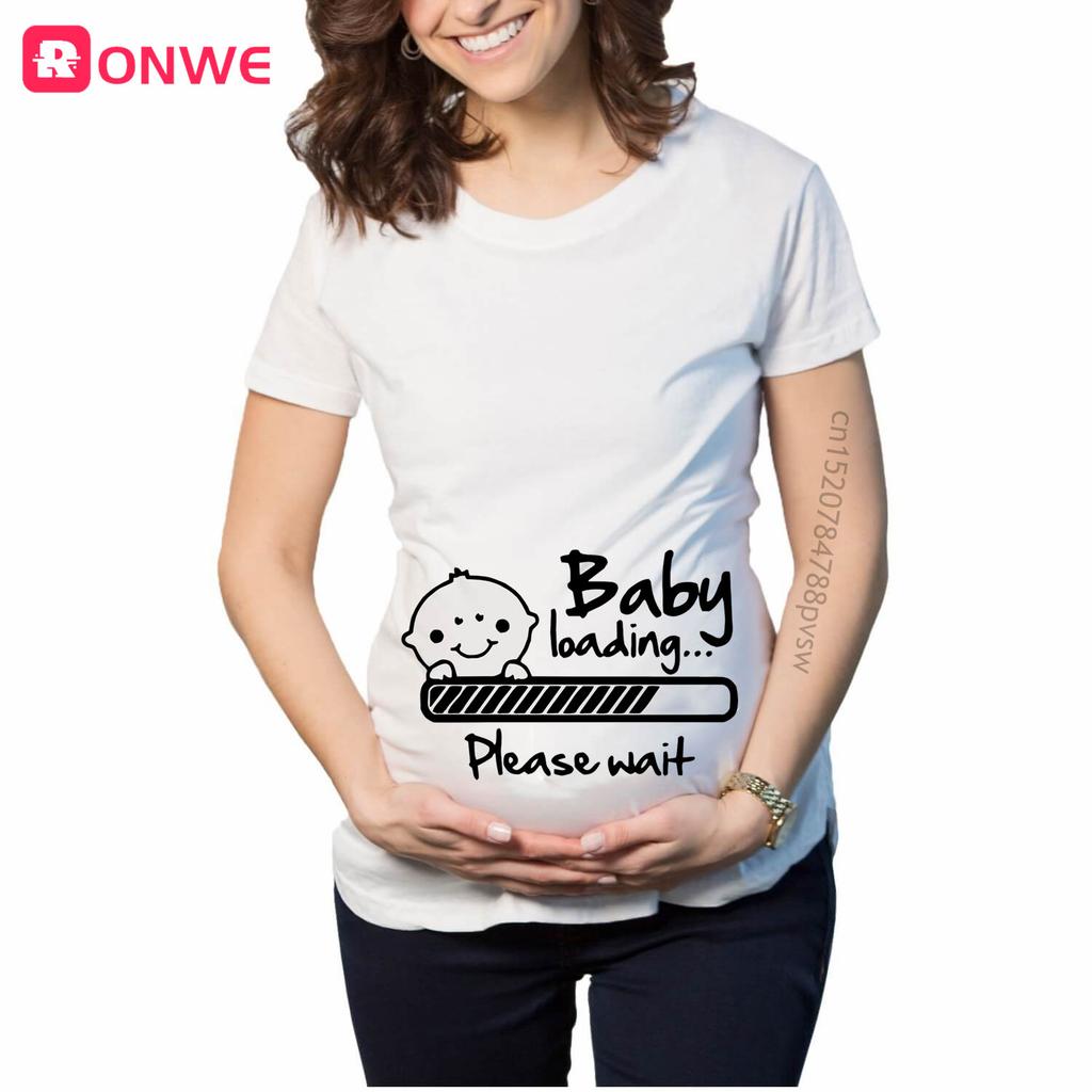 T-shirt Stampata da Donna Incinta 'Baby Girl Loading' Maglietta a Maniche Corte da Mamma Annuncio Gravidanza Top Tee