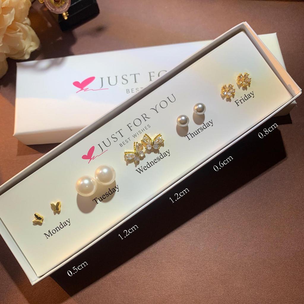 Zirkon Blume & Perle Herz Ohrstecker Set für Damen