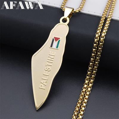 Palestine Map National Flag Necklace for Women Men Stainless Steel Gold Color Country Geography Chain Je Jewelry N7600S02