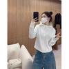 Season hooded drawstring zipper back embroidery net version simple cardigan sweater jacket women