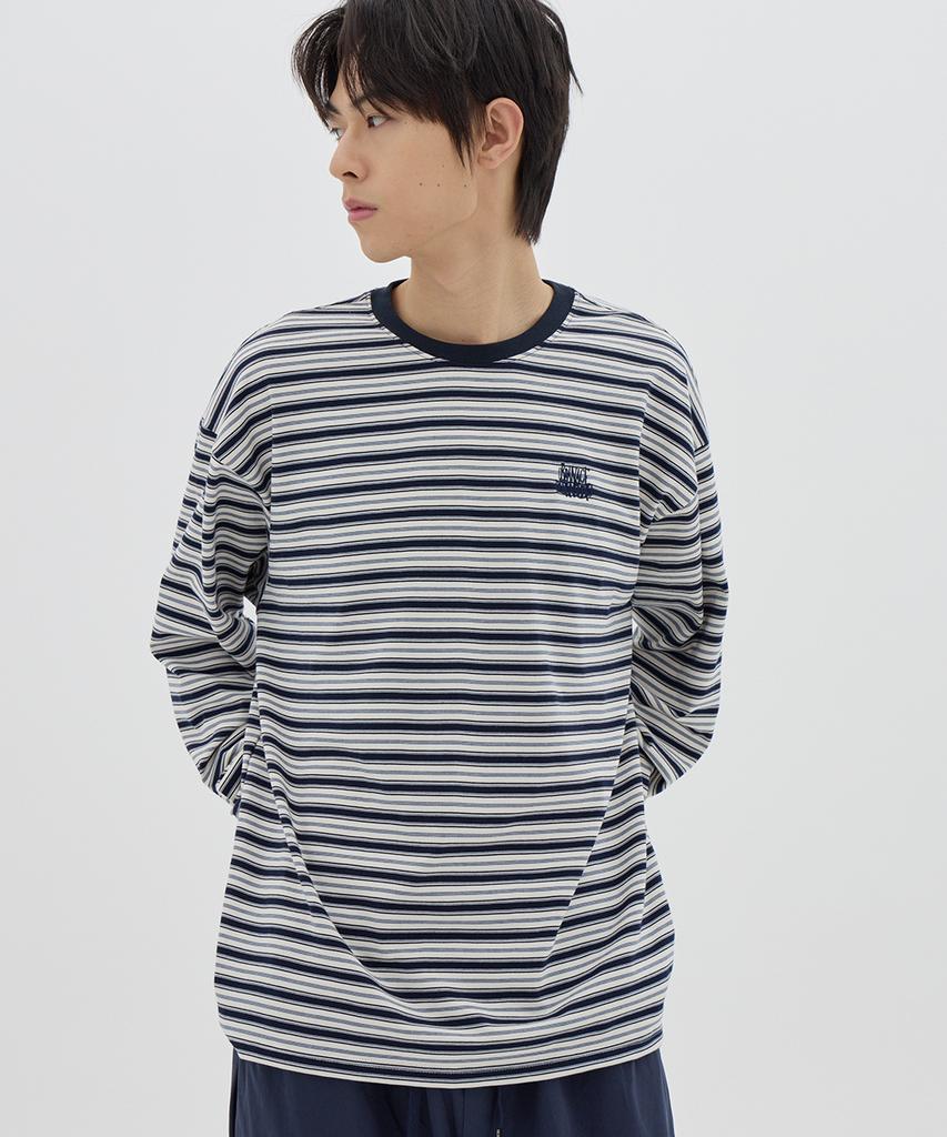 URBANAGE Multi-Stripe Oversized Long Sleeve_Navy
