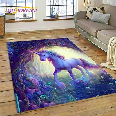 Alfombra de Dibujos Animados de Unicornio Lindo de Ensueño 3D para Niña, Alfombra para Sala de Estar, Dormitorio, Decoración del Hogar, Felpudo Antideslizante, Decoración para Sofá, Felpudo de Puerta