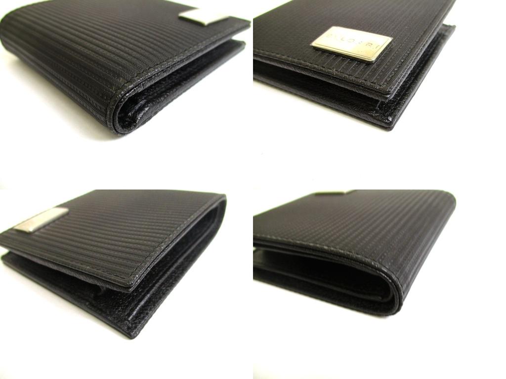 Authentic BVLGARI Black Leather Coationg Canvas Mirerige Bifold Wallet #a797  Refurbished