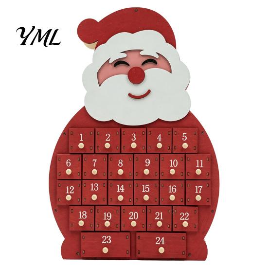 Christmas Advent Calendar Wooden Santa Snowman Calendar, 24-Day Countdown Box with Shop Window Display Numbered Drawers, Tabletop Decor, Candy