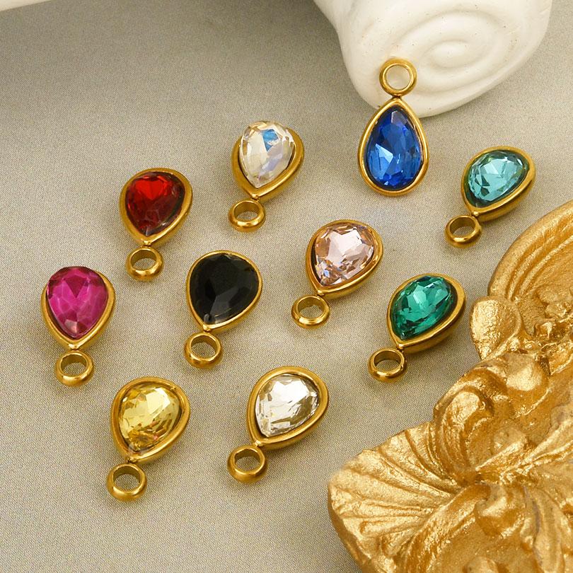 Geometry Water Droplets Pendant Shiny Rhinestone Stainless Steel Base Waterproof Charms For Jewelry Making Supplies DIY Bracelet