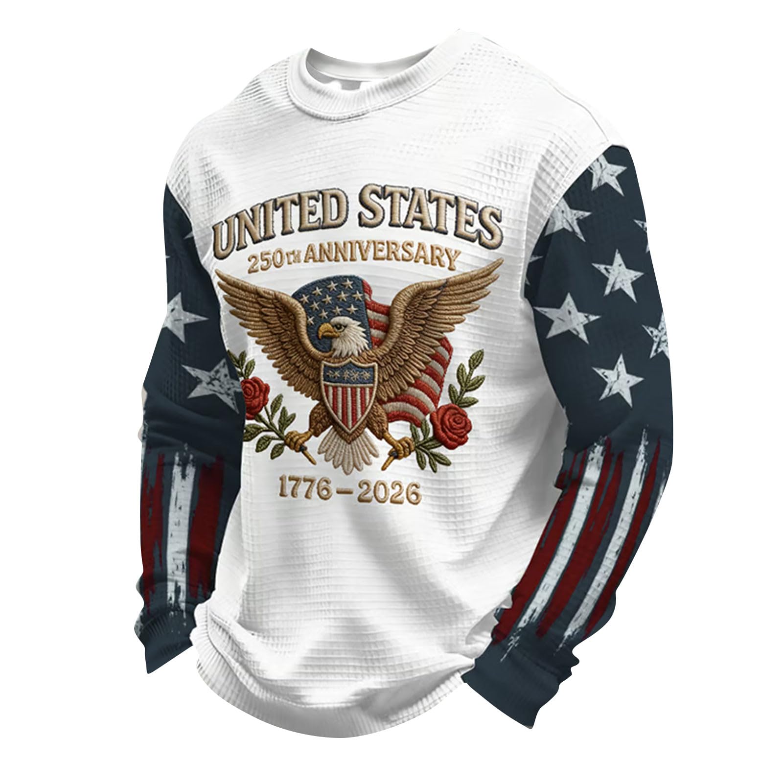 

Men s Long Sleeve Crew Neck Pullover Sweatshirt with 250th Anniversary Commemorative Print United States of America Design Casual Athletic Wear M