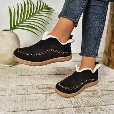 Velvet Warm Flat Soled Round Toe Cotton Shoes Snow Boots For Women Wide Width Slip On Women'S Fashionable Zippered Low Boot