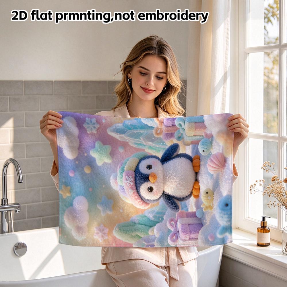 Cute Winter Penguin Bath Towel, Fluffy Absorbent Quick Dry Towel for Bathroom And Shower