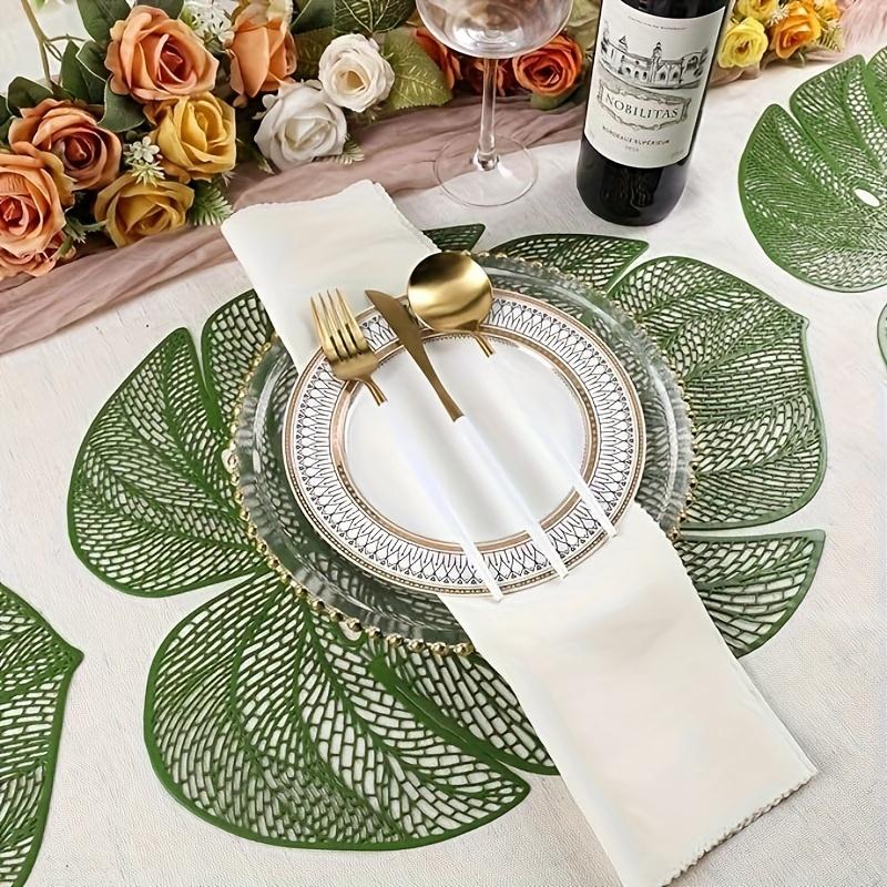 

4PCS Green Leaf Vinyl Placemats - Plastic Dining Mats for Wedding, Birthday & Table Decoration 4pcs