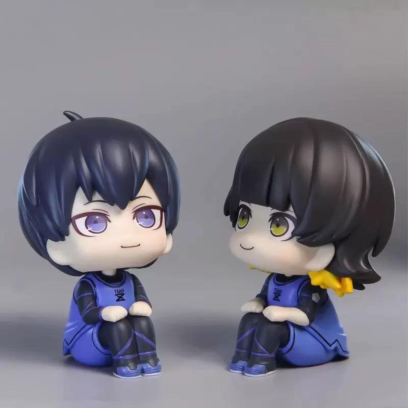 4pcs/Set Blue Lock Cute Seishiro Yoichi Meguru Hyoma Chibi Sitting Figure Soccer Anime Model Toy Desktop Ornament Car Decor Gift