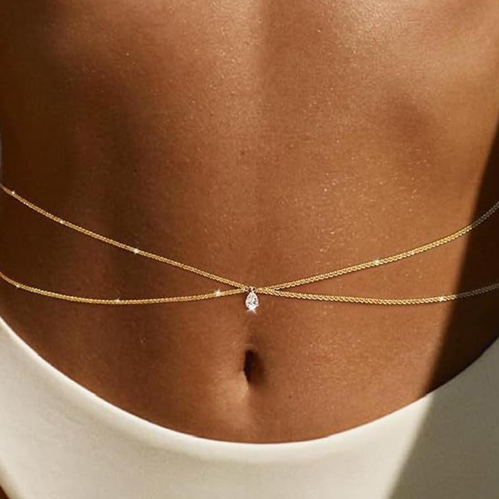 Double Layer Fashion Shiny Waist Chain Belt Slim Waist Chain Belts for Female Jeans Dress Body Jewelry Accessories