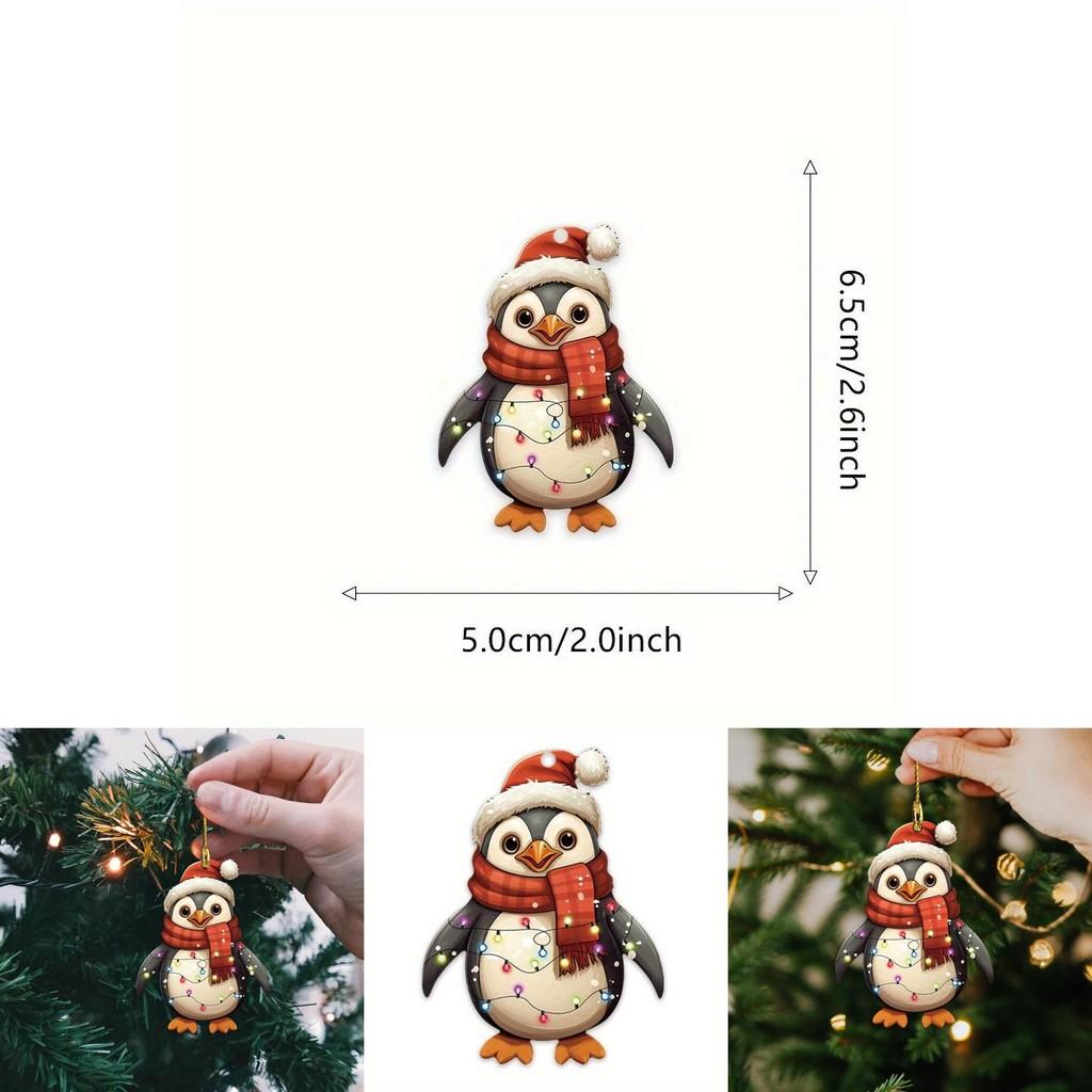 Jul Röd Hatt Pingvin Akryl Biltillbehör Med Tecknat Tema För Fordonsdekor