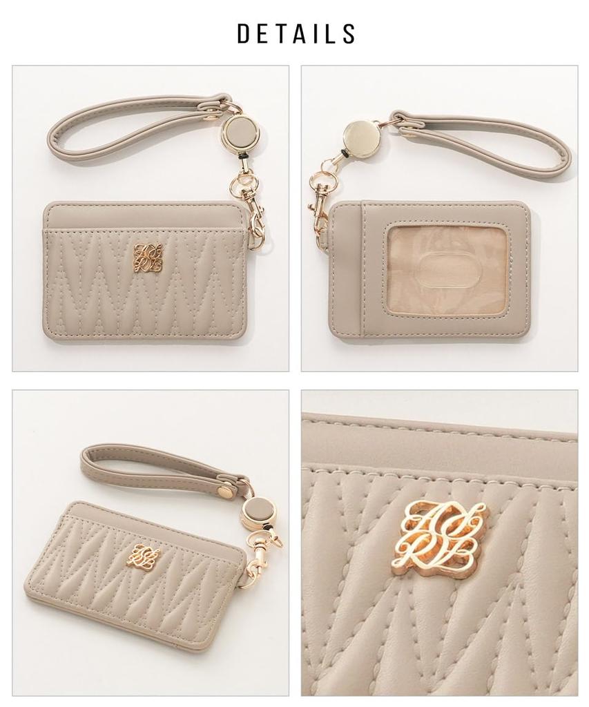 Alto Rose Blue Pass Case, Card Holder, Commuter IC Card Case, with Reel and Strap, Quilted, Cute, Rosia Series, Synthetic Comparison, Nuanced, Muted