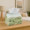 2D Flat,1pc Vintage Countryside Illustration Design Fabric Tissue Box Cove - Green Blue Brown Calm Natural Napkin Storage for Home, Office, Fun Design