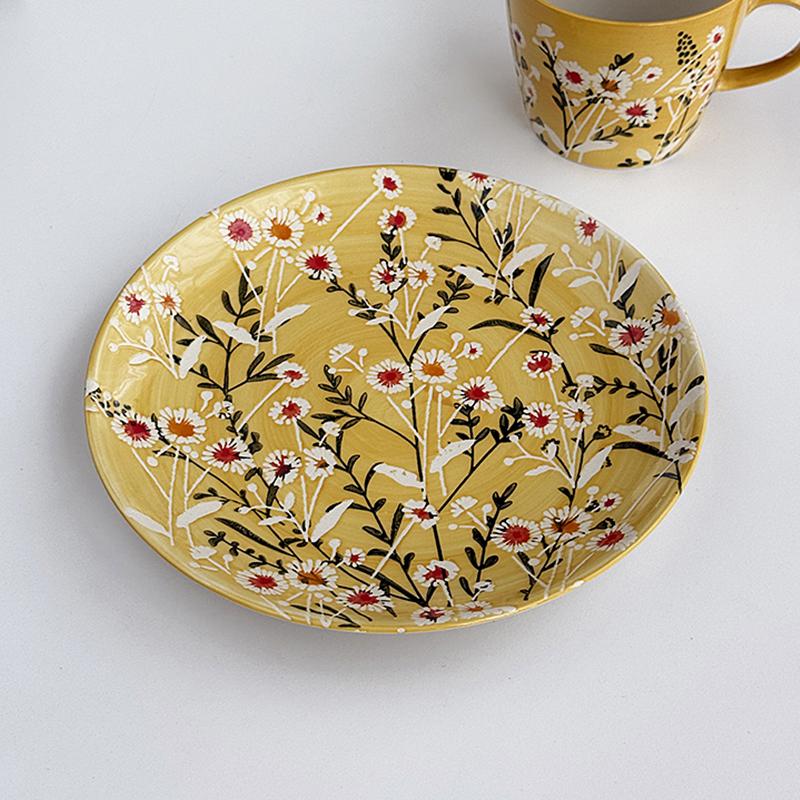 French Style Flower Pattern Ceramic Plates New Household 8 Inch High Aesthetic Dinner Tableware Colour Ceramic Glaze Plate