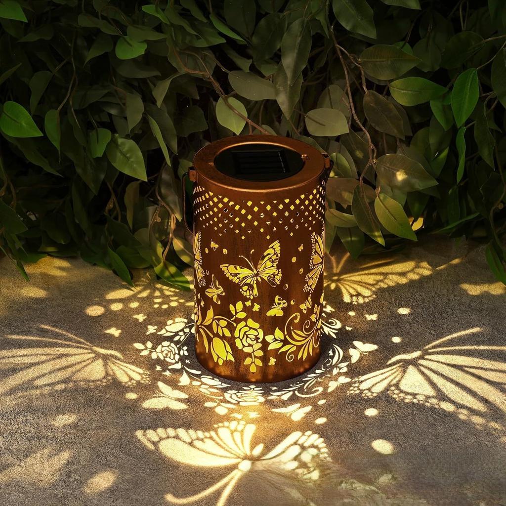 Butterfly Shadow Solar Light IP65 Waterproof Butterfly Solar Outdoor Lantern Metal Butterfly LED Lantern for Patio Lawn Pathway