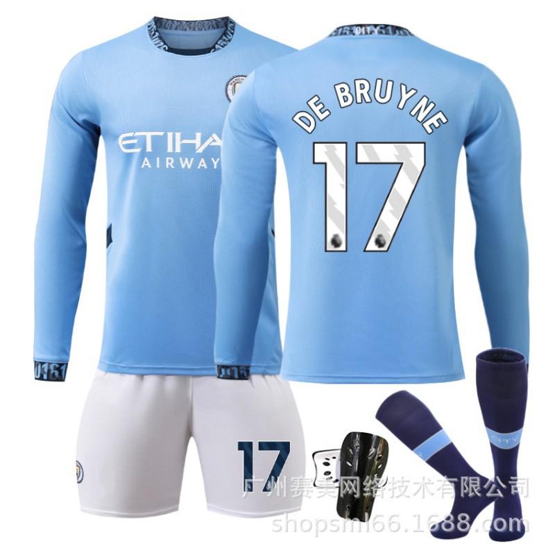 2425 Manchester City Heim Langarm Trikot Set 17 De Braunet 9 Harland 47 Forden 16 Rod Fußballtrikots