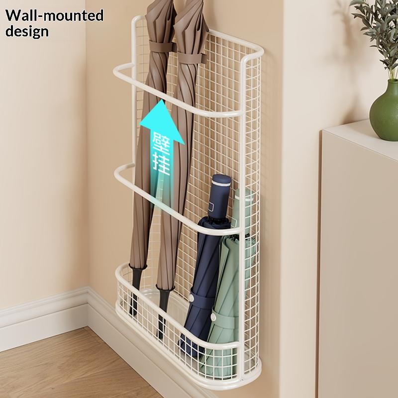 Wall Mounted Umbrella Holder Metal Mesh Storage Rack with Drip Tray & Installation Kit for Home Entryway