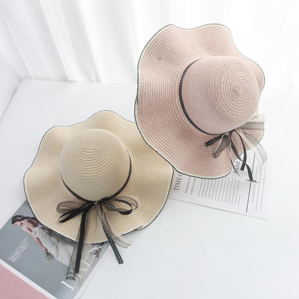 Panamanian Women's Spring and Summer Large Beach Sun Hat, Bow Grass Hat, Fashionablevacation Hat Cap Women Hat Straw Hats