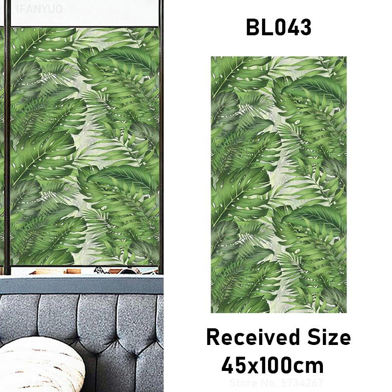 Matte Tropical Plants Flower Animal Window Glass Electrostatic Stickers Decorative Privacy Protection Film Glue Free Removable