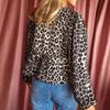 Women's Autumn New Fashion Leopard Print Long-sleeved Shirt Loose Lace-up Sexy Shirt Pullover Top