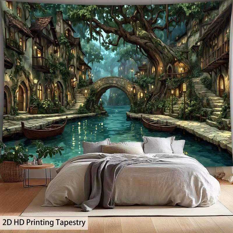 Ancient Town Creek Tapestry Soft Wall Art Background Living Room Bedroom Modern Home Decor