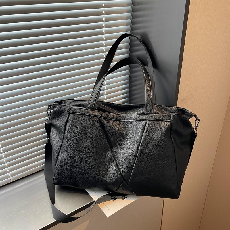 Große Kapazität PU-Tragetasche für Damen, lässige Schulterhandtasche mit Lederbesatz