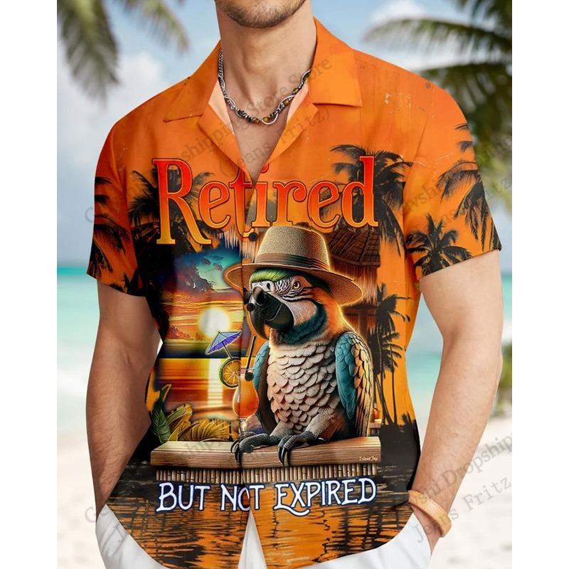 Camicia Tropic Pappagallo Tramonto Uomo Donna Moda Aloha Spiaggia Vacanza Camicia Hawaiana Manica Corta Camicetta Festiva Uomo camisa