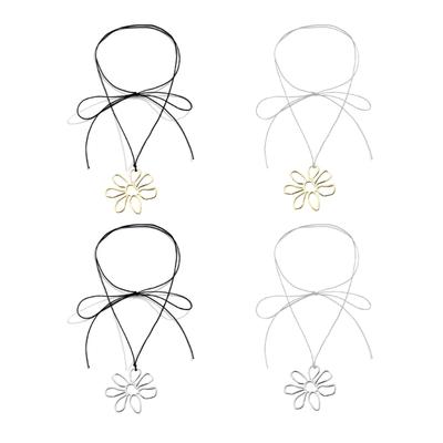 Élégant Métal Creux Fleur Ras du Cou Collier Tour de Cou Été Ras du Cou Long Collier à Lacets Bijoux Y2K Mode