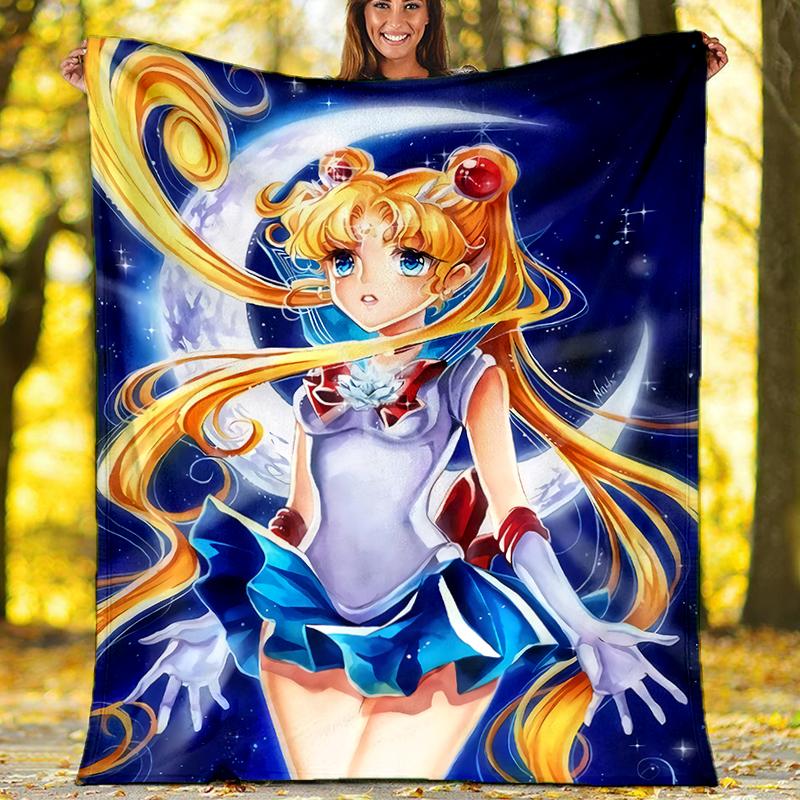 Moon Princess Print Flannel Blanket, Soft Warm Lightweight Throw Blanket for living Room,Sofa Bed Camping office