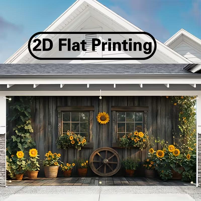 

2D Countryside Cabin Backdrop, Rustic Wooden House with Lush Sunflowers & Farmhouse Decor Photography Background 47.2x31.5inch/120*80cm