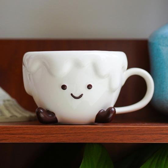 Keramický šálek kávy Kreslený vzor Šálek na espresso Hrnek na čaj Latte Hrnek na mléko Multifunkční šálek na nápoje pro kancelář Home