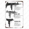 Plaque Métallique Vintage Uzi - Plaque Étain Pistolet Fusil, Décoration pour Fans Militaires Bar Club Café Pièce, Peinture Art Mural