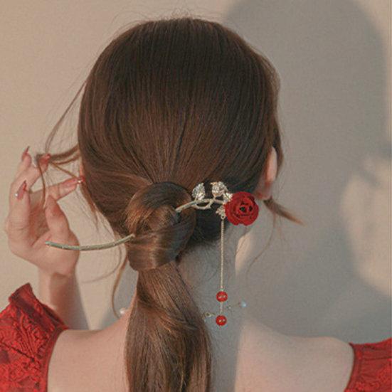 Perlen Quaste Bogen Design Rutschfest Haarnadel Damen Niedlich Rose Blume Dekor Haar Gabel Kostüm Zubehör