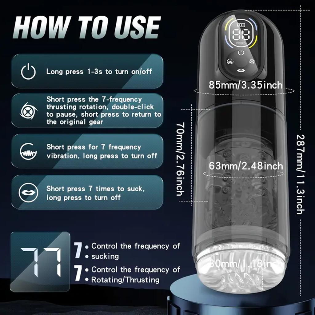 Automatic Male Sex Toys Penis Pumps Male Sex Toys with Suction Vibration Thrust and Rotation 7 Modes Textured 3D Simulation Sex Toys