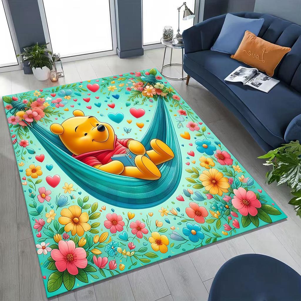 New Cute Winnie Pooh Bear Cartoon Rug for Bedroom Living Room Sofa Home Doormat Decor, Large Kids Play Non-slip Floor Mat